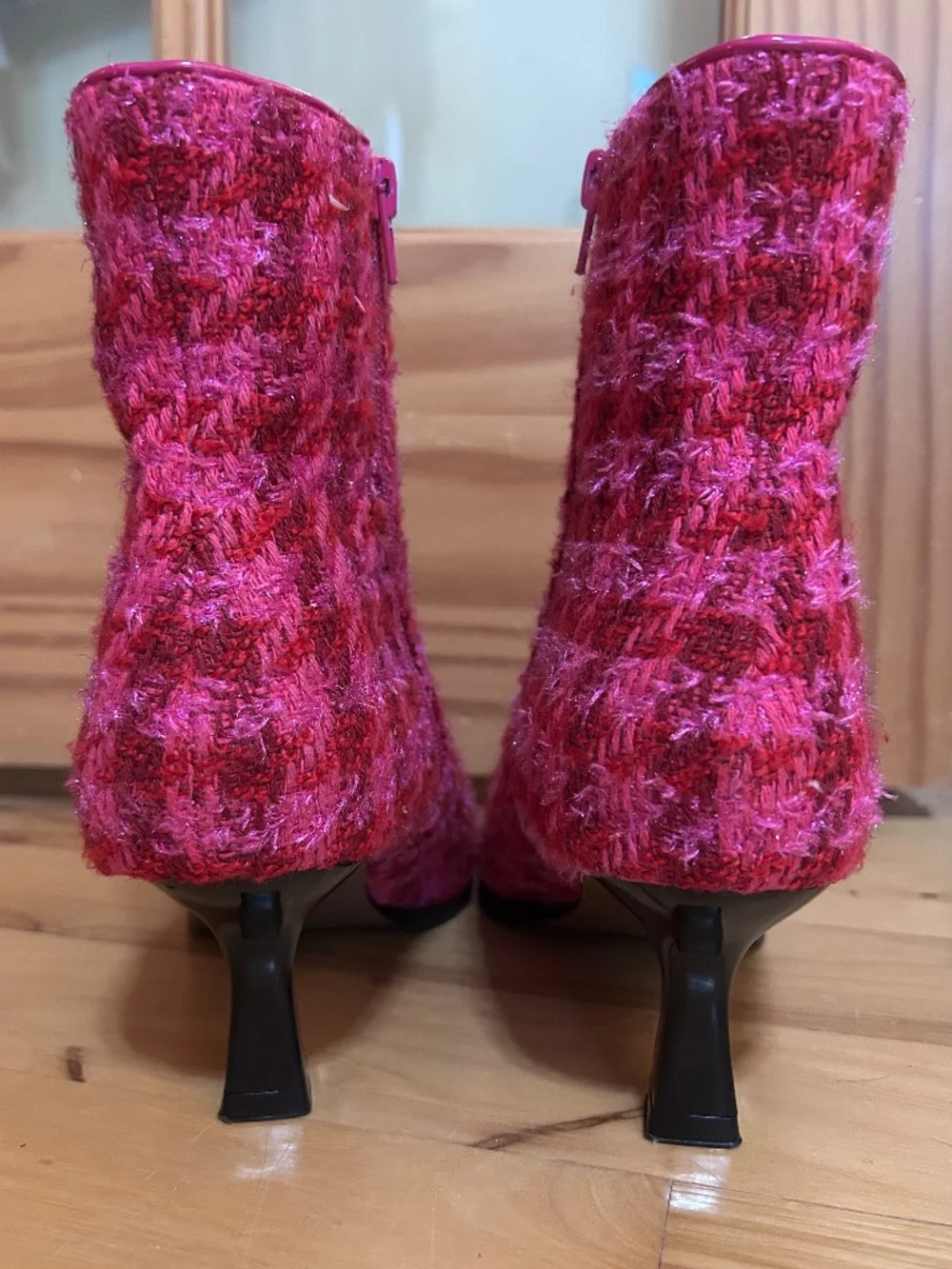 Betsey Johnson Pink Tweed Houndstooth Ankle Boots Size 8M